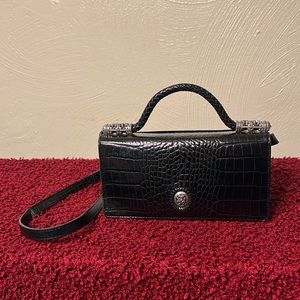 Vintage Brighton Black Leather Crossbody Bag Organizer Purse w/handle